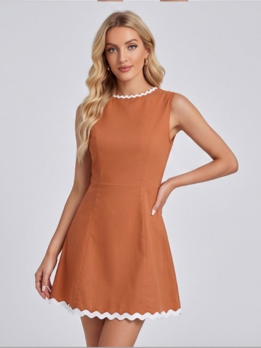 Contrast Color Wave Pattern A-Line Dress Sleeveless Dress